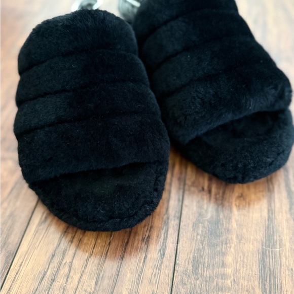 UGG “Fluff Yeah” Black Fluffy Sheepskin Slides Sandal Logo Branded Strap | 7 - Picture 6 of 10